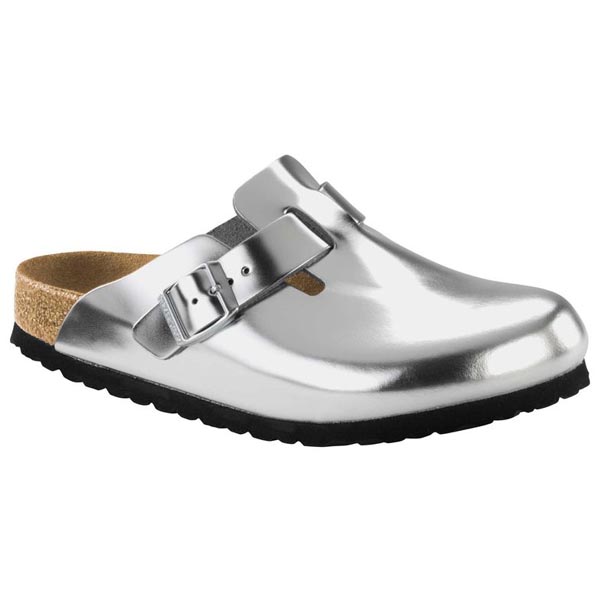 BIRKENSTOCK Boston Soft Footbed Silver Leather Outlet Store