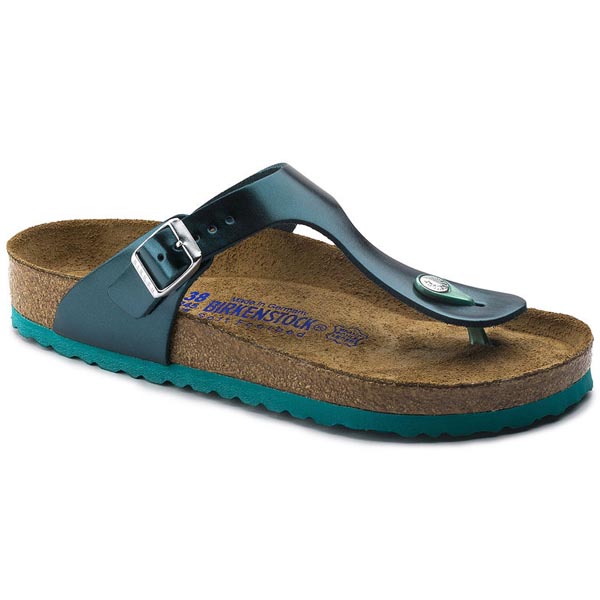 BIRKENSTOCK Gizeh Metallic Green Natural Leather Soft footbed Outlet Store