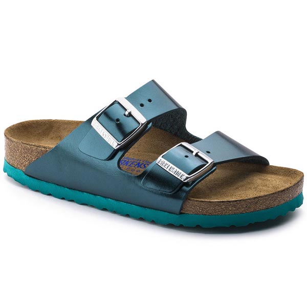 BIRKENSTOCK Arizona Soft Footbed Metallic Green Leather Outlet Store