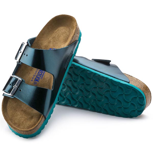 BIRKENSTOCK Arizona Soft Footbed Metallic Green Leather Outlet Store