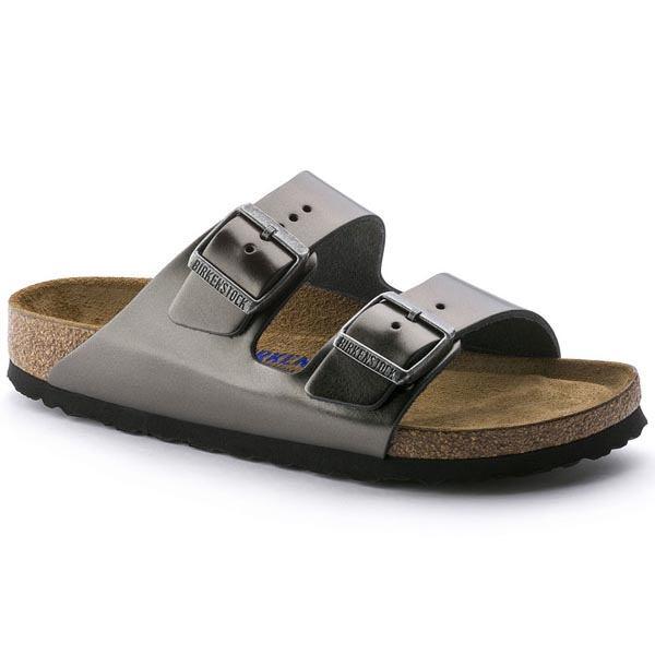 BIRKENSTOCK Arizona Soft Footbed Metallic Anthracite Leather Outlet Store