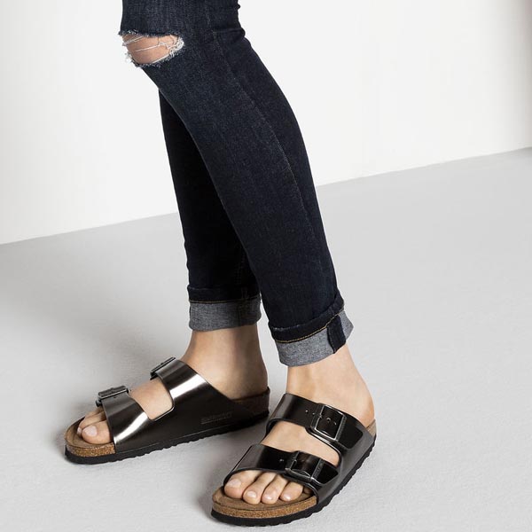 BIRKENSTOCK Arizona Soft Footbed Metallic Anthracite Leather Outlet Store
