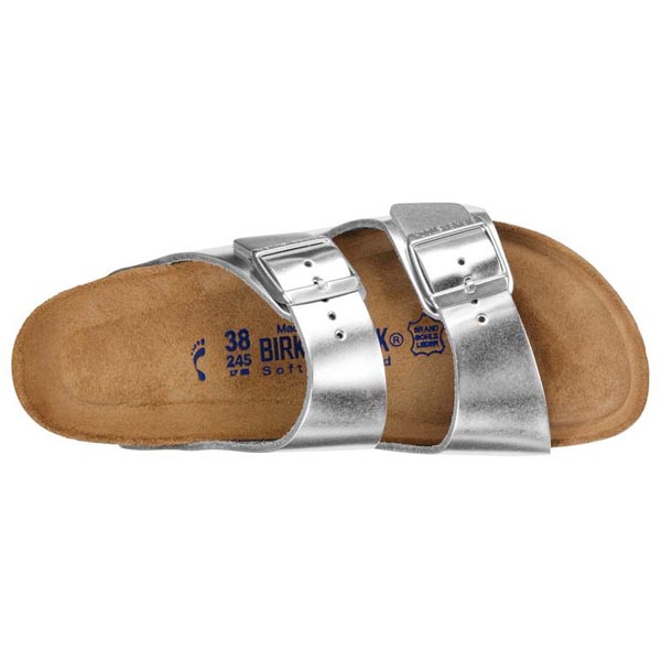BIRKENSTOCK Arizona Soft Footbed Metallic Silver Leather Outlet Store