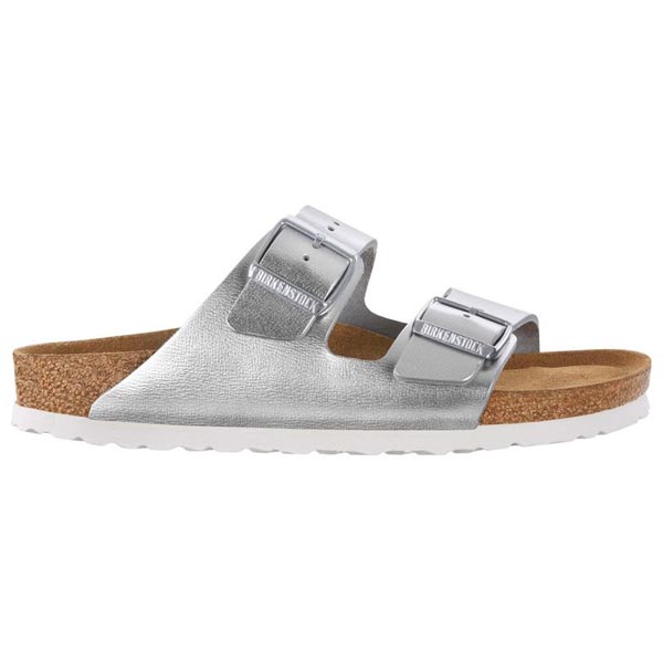 BIRKENSTOCK Arizona Soft Footbed Metallic Silver Leather Outlet Store