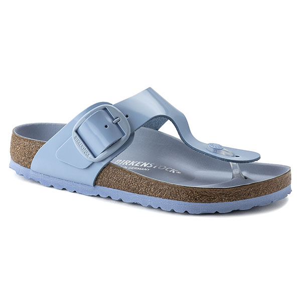 Birkenstock Natural Leather Patent Gizeh Big Buckle High Shine Dusty Blue